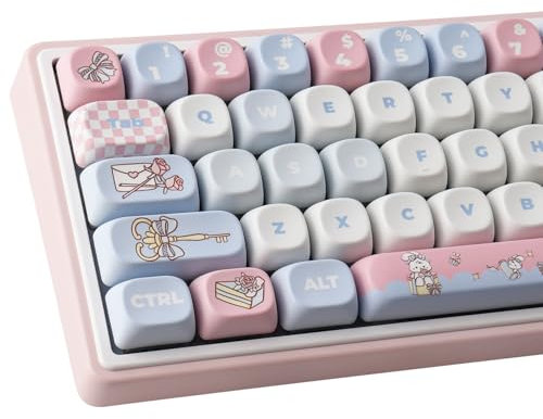 PBT Keycaps 135 Keys MOA Profile Cute Keycaps Dye-Sublimation Alice Bunny Keycap Custom Keycap Set for Cherry Gateron MX Swithes Mechanical Keyboards
