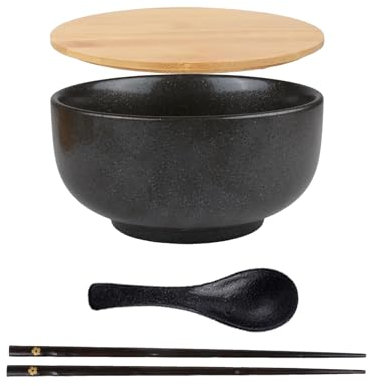 Yuedefly 4 pcs Large Noodle Ramen Bowl,Ceramic Japanese Ramen Bowls, Soup Bowl, Noodle Bowls with Spoons and Chopsticks for Pasta, Soup, Salad, Snack(Black)