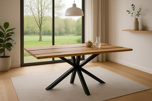 SAM Esstisch Pedro Epoxy 180x90 cm Akazie Natur Baumkante Spider schwarz | Baumkantentisch massiv, Akazienholz naturfarben, Resin/Epoxidharz-River in Schwarz, Metallgestell