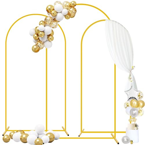 FUHSY Metal Wedding Arch Stand Set of 3 Gold Party Backdrop Stand 1.8M 1.5M 1.2M Balloon Arched Frame Stand Chiara Arch Backdrop Stands Birthday Arches Stand for Garden Floral Baby Shower Decoration