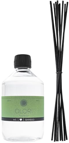 Luxus Raumduft Bamboo Nachfüller inkl. 10 Rattan-Stäbchen mit ätherischen Ölen - Extra langanhaltende Formel - Nachfüllflasche im Set mit Duftstäbchen (500ml, Duft: blumig, zitrus, frisch)