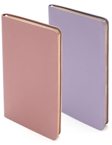 WETLOTE A6 Taschen-Notizbuch, Softcover Journal, Notizbuch mit Geradkorn – 2er-Pack, 58 Blatt 55GSM, Liniert & Kariert für Büro, Schule and Reisen - 8 x 14 cm（Hellviolett + Rosa）