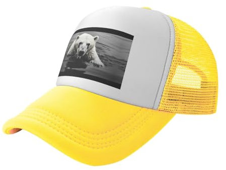 Truckerhut Cowboyhut für Sonnenkappe, Baseball, Strandmütze, Outdoor-Aktivitäten und Reisen, Eisbär auf der Wasseroberfläche, Schwarz, gelb, Einheitsgr��e