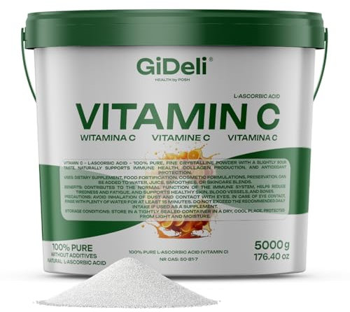 GiDeli Vitamina C en polvo 5 kg puro ácido L-ascórbico suplemento dietético antioxidante apoyo inmunológico