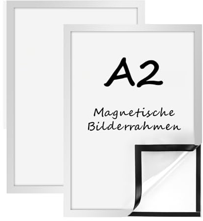 Generisch 2 Stück A2 Magnetrahmen Bilderrahmen, Selbstklebender Magnetischer Diamond Painting Rahmen, Wasserdichte, Transparente Magnetische für Zertifikate, Poster, Dokumente (A2-Silber-2erSet)