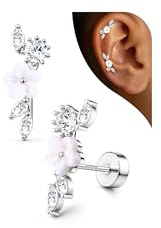 Adramata Ohrstecker Silber 925 Helix Piercings Hypoallergene Ohrringe Damen | Knorpel Ohrring Damen,Flatback Ohrringe Silber 925,Hypoallergen Tragus Helix Piercings,Vergoldet Ohrring Stecker