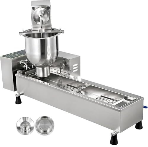 Automatic Donut Machine, 3000W Commercial Auto Doughnut Maker with 7L Hopper, Single Row, Stainless Steel Donuts Frying Making Equipment, 3 Molds, Adjustable Time, Temperature