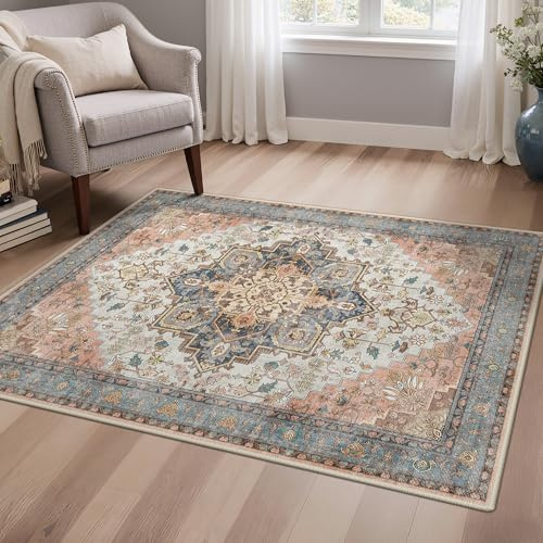 BEIMO Vintage Waschbarer Teppich Wohnzimmer, 120x170cm Rot | Boho Orientalisch, Großer Weicher Kurzflor Carpet mit Rutschfester für Küche und Bettvorleger Schlafzimmer