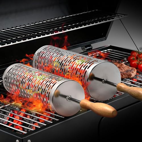 Rolling Grill Basket BBQ Tools: Stainless Steel Barbecue Accessories