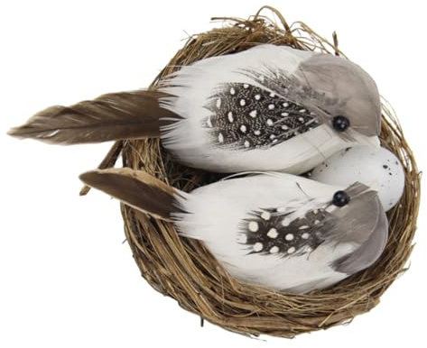Milisten Künstliches Vogelnest mit Eiern und Zweigen aus Leinen und Kunststoff Gartendekoration für Frühlings und Fotografieaufnahmen