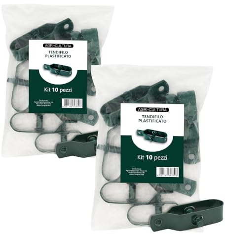 AGRI-CULTURA® | Tendifilo in Metallo Plastificato Verde – 2 Set da 10 Pezzi | Ideale per Recinzioni, Stendibiancheria, Pali da Giardino | Prodotto in Italia