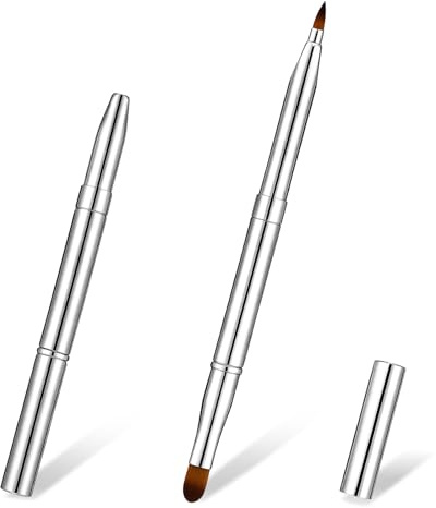 HJZHII Lot de 2 pinceaux à lèvres rétractables à double extrémité avec capuchon pour rouge à lèvres, gloss et fard à paupières (argenté)