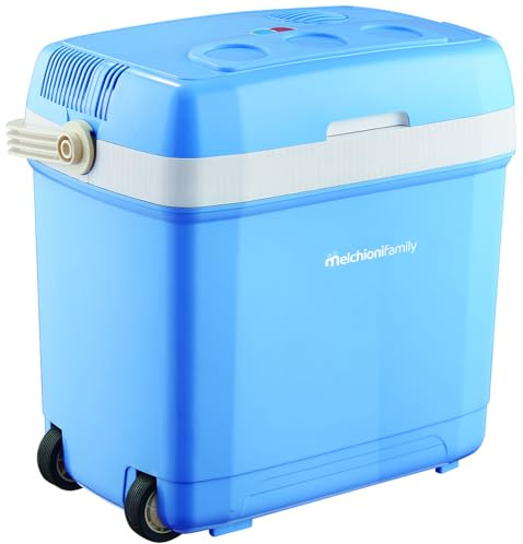 MelchioniFrigo Portatile Elettrico 27L CONSERVO30 Caldo Freddo 12V 220V con Ruote e Maniglia Mini Frigorifero Auto Campeggio Silenzioso 50dB Classe A++ Raffredda e Riscalda 65W Colore Azzurro
