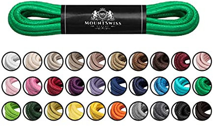 Mount Swiss Luxury Schuhbänder I Wasserabweisende und reißfeste Schnürsenkel rund ø 2-3 mm aus feiner Baumwolle/gewachst Farbe: Green, Länge: 90 cm