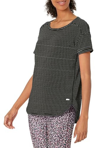 Amazon Essentials Women's Studio Relaxed-Fit Lightweight Crew Neck T-Shirt (Available in Plus Size), Black Stripes, S