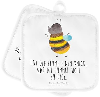 Mr. & Mrs. Panda 2er Set Topflappen Hummel flauschig - Geschenk, lustige Sprüche, Topfhandschuhe, Gute Laune, Topflappenset, Ofenhandschuh, Blume,