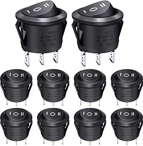 Taiss/ 10 Stücke Kippschalter schwarz AC 250V / 6A, 125V / 10A EIN/AUS/EIN SPDT, 3Position Mini wippschalter Für Autos und Boote KCD1-5-103-BK