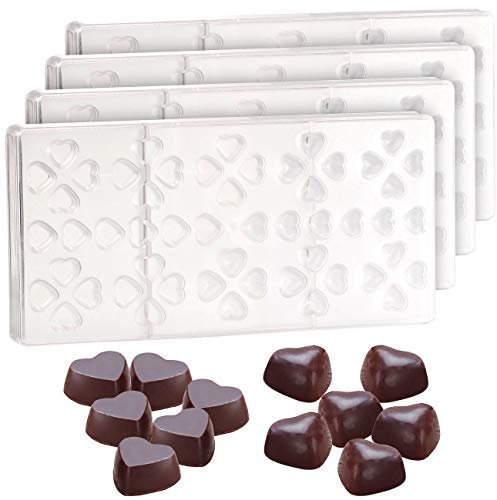 Rosenstein & Söhne Schokoladen-Gießform: 4er-Set 3D Schokoladen-Gussformen-Set Herzen (dünne Gießform für Schokoherz, Schoko-Giessform, Schokobrunnen)
