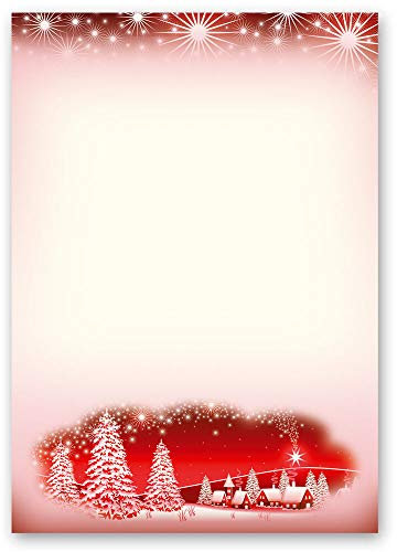 50 Blatt Briefpapier Weihnachten, Jahreszeiten - Winter WINTERDORF-ROT - DIN A5 Format - Paper-Media