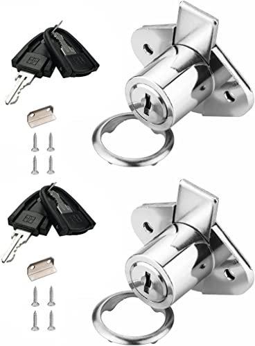 XIEHE 801 Office Furniture Desk Drawer Lock Cabinet Door Locker with 2 Keys 7/8 in. Outside Diameter (2 Packs, chome, keyed different2)