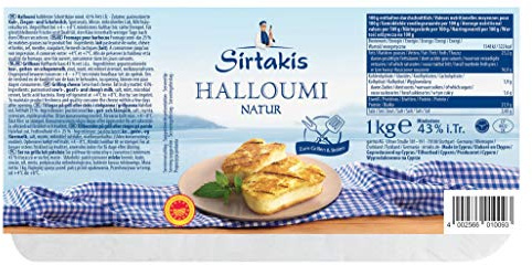 Sirtakis Halloumi Natur - 2x 1kg Vakuum - Pfannenkäse Pfanne Grillkäse Grill Ofenkäse Ofen 43% Fett i. Tr. mit Minze Schnittkäse Käse mikrobielles Lab Halal vegetarisch glutenfrei