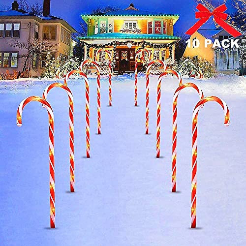 Zuckerstangen Lichterketten Weihnachtsweg Marker, LED Zuckerstangen Gartenstäbe Zuckerstange, Weihnachtssbeleuchtung für den Garten, Weihnachtsdeko Außen, 10Pcs, Eu Stecker