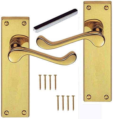 Jiyo.Outdoor 1 Pair of Victorian Scroll Door Handles Polished Brass Finish 150mm x 42mm Backplate