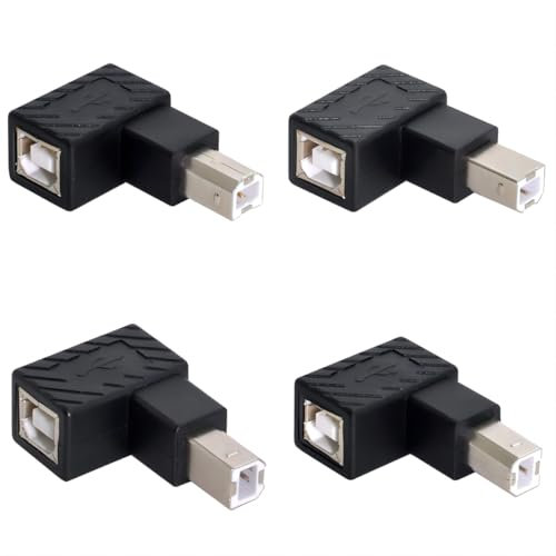 chenyang Paquete de 4 adaptadores USB 2.0 tipo B para impresora macho a hembra de 90 grados en ángulo de 90 grados para escáner de disco