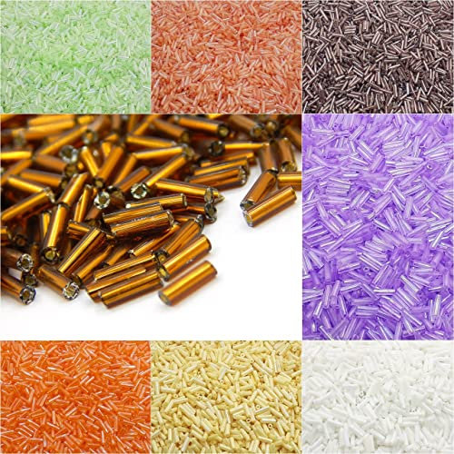 600g -19800 Stück Rocailles Perlen, Stiftperlen, 6x2 mm, 30 Farben, Set Bugle Röhrchen, Tubes, Stäbchen Glasperlen