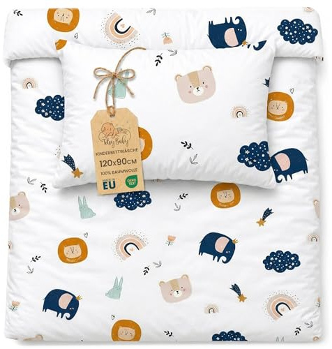 Kinderbettwäsche Baby Bettwäsche 90x120 cm - aus Baumwolle - Kinder Set von Duvet Cover 90 x 120 cm und Kissenbezug 40x60 cm Junge und Mädchen Babybettwäsche Bettbezug für Kleinkind