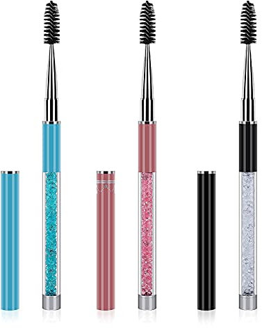 Molain Mascara Brushes 3PCS Eyebrow Eyelash Spoolie Brushes Applicators Spoolies Brow Wands for Extensions Eyebrow Portable Cosmetic Brushes with Cap for Travel Black Blue Pink