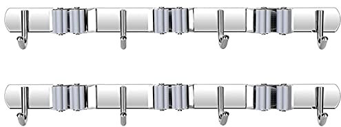 Kuuleyn Besenmophalter Wandhalterung, Besenhalter Edelstahl Wandaufbewahrung Besenschrank Werkzeugaufhänger mit 3 Ablagen 4 Haken Edelstahl 304 Grau für die Bequemlichkeit des Küchenraums Aufräumen