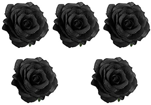5pcs Hair Clip for Women, 10CM Cloth Rose Brooch Lifelike Corsage Hair Clip for Wedding (Black)