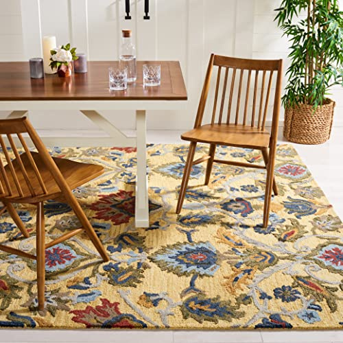 SAFAVIEH Blossom Collection Area Rug - 6' Square, Gold & Multi, Handmade Wool, Ideal for High Traffic Areas in Living Room, Bedroom (BLM402D)