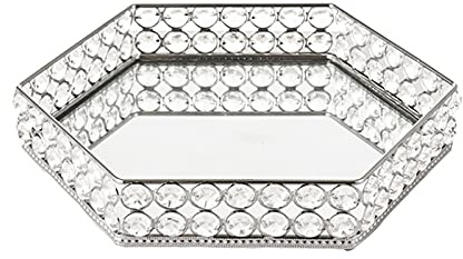 WKXCTS Tray Tray Crystal Hexagon Cosmetic Jewelry Trinket Organizer Mirror Decorative Tray,Dresser Decorative Tray Storage (Color : Metal crystal)