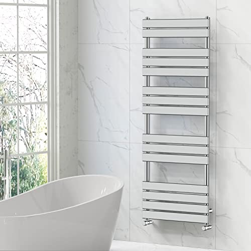 NRG Designer Bathroom Flat Panel Heated Towel Rail Radiator Modern Central Heating Warmer Wall Mounted Ladder Rad 1600×600mm Chrome