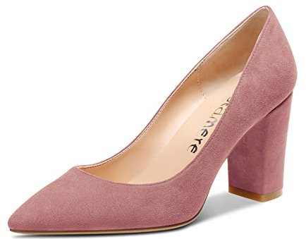 Castamere Donna Medio Chunky Blocco Tacco Heel a Punta Slip-on Ufficio Pumps da Matrimonio Dress Cute Classico Scarpe Rosa Scamosciato 35 EU