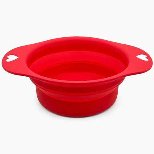 Hundenapf Fressnapf Reisenapf Napf aus Silikon & Kunststoff, Faltbar Klappbar Tragbar, für Katze Hund Haustier, für Wasser und Futter (Rot)