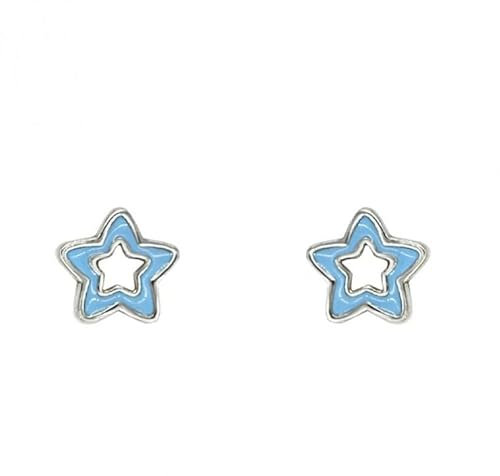 Turmalina - Pendientes bebe niña estrella de Plata de Ley 925, pendientes con motivo de estrella de color azul, tamaño de 6 mm, de la marca de joyería Turmalina by Martina