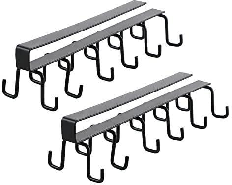 Esoes Cup Holder Under Cabinet 2 Pack Coffee Tea Cup Mug Holder with 12 Hooks Under Shelf Cups Storage Rack Kitchen Utensil Hanging Rack Drilling Free (Black)