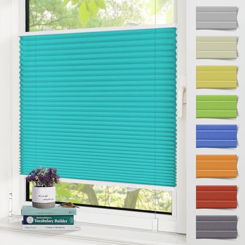 Zarnan Plissee ohne Bohren Blickdicht Türkis 90x110cm(BXH) plissee klemmfix UV-Schutz & Lichtfilterung Klemmplisseeses Fenster ohne Bohren Plissee mit Klemmträger easyfix Jalousie für Fenster und Tür