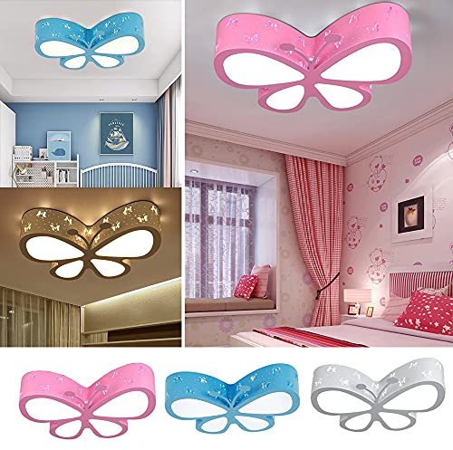 Led Deckenleuchte Schmetterling Deckenlampe Kronleuchter Kinderzimmer Wohnzimmer Dimmbares Licht Cartoon Lighting Beleuchtung Dekor Butterfly FüR Schlafzimmer Schmetterlingslampe Lampenschirm(Rosa)