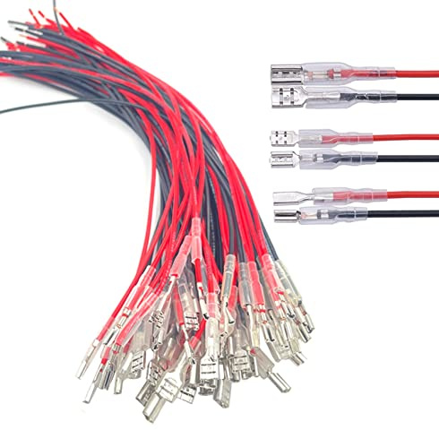 Bstenky 60Pcs 2.8mm 4.8mm and 6.3mm Female Spade Crimp Terminal with Insulating Sleeve and Wire,Female Spade Quick Splice Connector Assortment Kit with 25cm red Black Wires