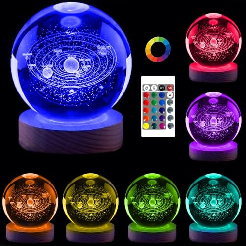 Genyerl Lámpara de bola de cristal 3D Galaxy (sistema solar)