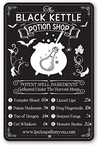 Lsjuee Metal Sign - Black Kettle Potion Shop - Durable Metal Sign - Use Indoor/Outdoor - Great Halloween Witch Decoration Under $20 (8 x 12)