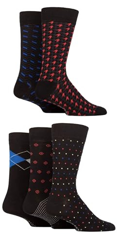 SockShop Men's Patterned Bright Colourful Natural Bamboo Socks Various Designs for Everyday Wear Size 7-11 Pack of 5 Black Classics 7-11