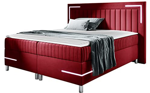 Mirjan24 Boxspringbett Tasurto III mit LED-Beleuchtung Continentalbett Doppelbett 2 Bettkästen Matratze + Topper Polsterbett Bett mit Kopfteil für Schlafzimmer Bettgestell (Fresh 08, 120 x 200 cm)