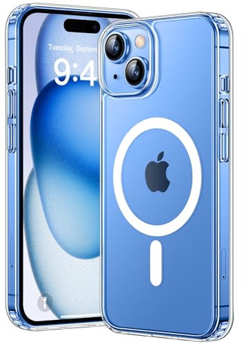 CANSHN Magnetisch für iPhone 15 Hülle Kompatibel mit MagSafe Kabellosem Laden, [Nie Vergilbung] Stoßfest Handyhülle, Schutzhülle Kratzfeste Transparente Rückseite, Durchsichtig