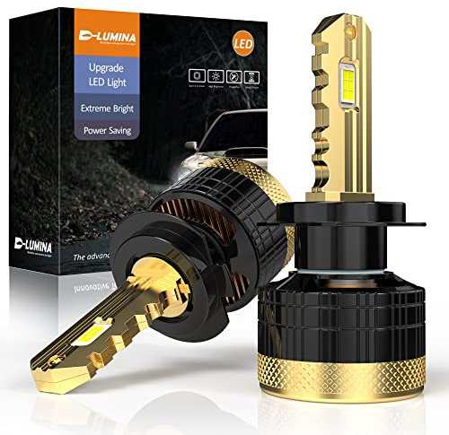 D-Lumina Lampadine LED H7 Canbus,120W 30000LM Kit LED chiave dorata High Lumens Bianco 6500K,IP68 Impermeabile e Sistema di Raffreddamento Avanzato,2 Confezione