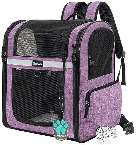 PetAmi Dog Backpack Carrier For Small Large Cat, Pet, Puppies, Ventilated Pet Hiking Backpack Travel Bag, Airline Approved Cat Backpack Carrier, Safety Back Support, Camping Biking, Max 18 lbs, Purple